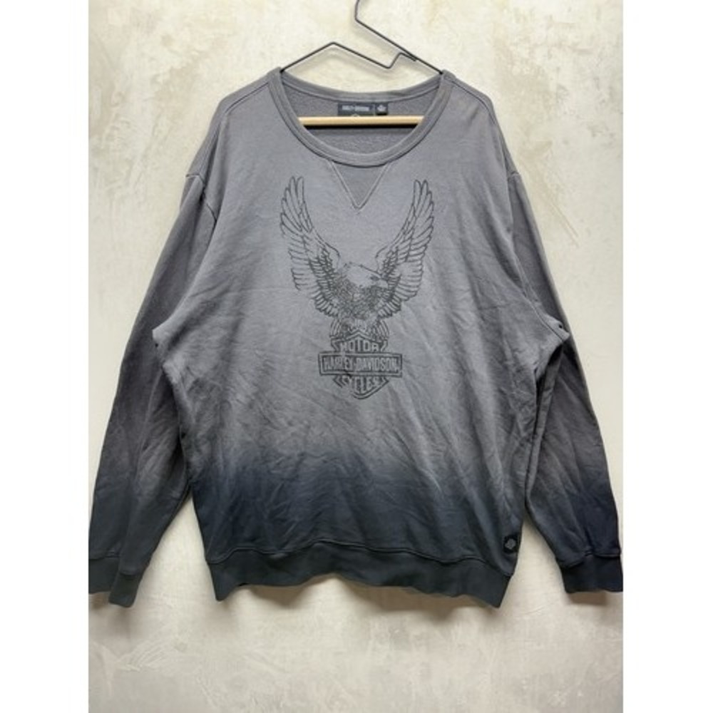 Harley-Davidson Sweatshirt Men's 2XL Fleece Pullover Eagle Graphic Dip Dye Crew